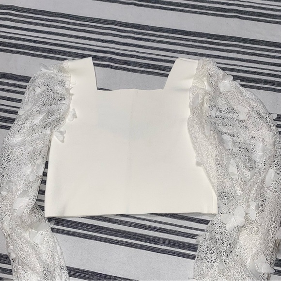 Intimately Free People White Flutter Butterfly‎ Mesh Sleeves Crop Top Small - Picture 10 of 10